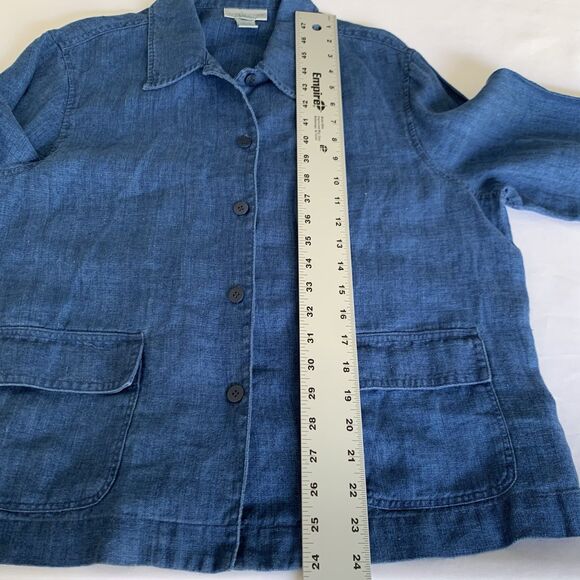 VTG Jones New York Sport Shirt Shacket 100% Linen L Blue Coastal Boho Cottage - Picture 7 of 8